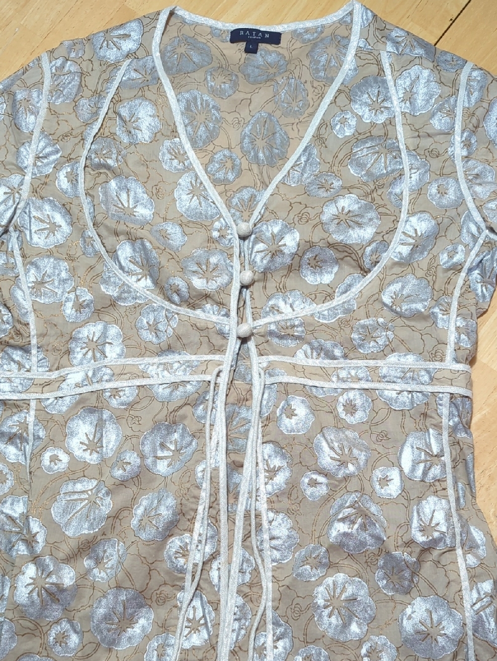 Ratan Floral Lace-Trim Beige & Light Blue Robe Dress - Picture 12 of 12